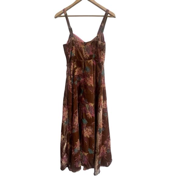 Lulu’s Coveted Grace Brown Burn Out Velvet Midi Dress Size S Floral Bustier - Picture 10 of 15